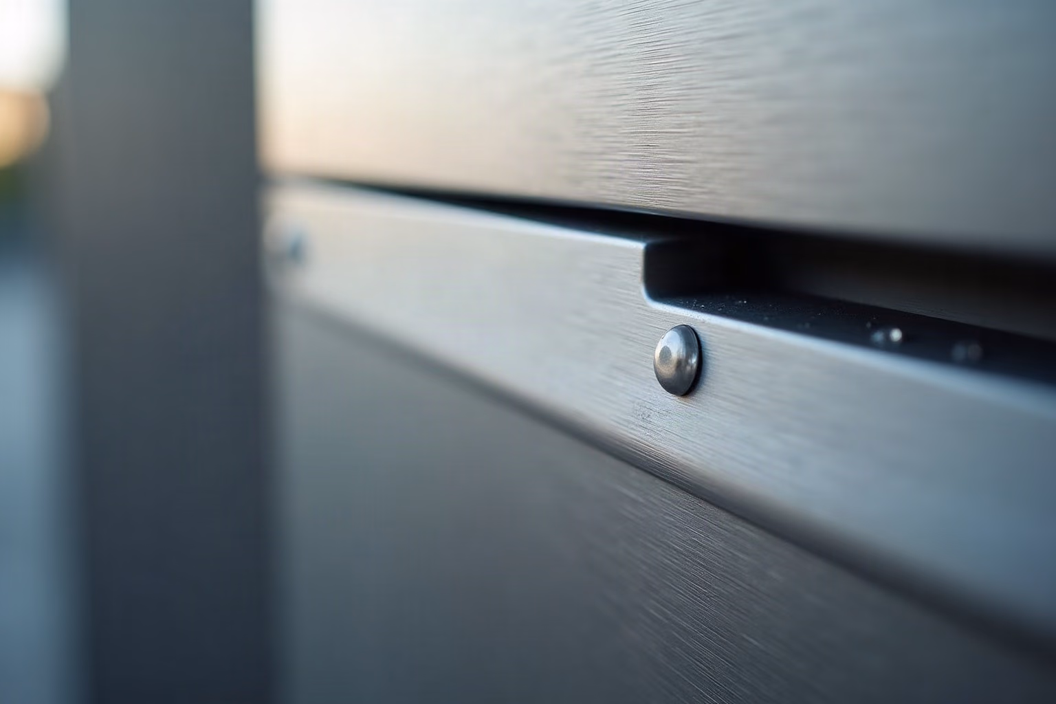 Détail macro d’une façade de boîte aux lettres en inox brossé